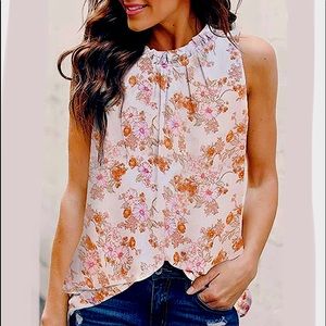 Floral Chiffon Sleeveless Blouse